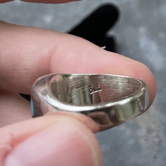 Vintage 925 Sterling Silver Mexico Ring w/ turquoise and malachite Size 7.5 - Picture 3 of 5